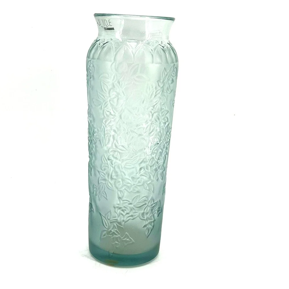 Lalique France Bougainvillier Frosted Glass Floral Vase Blue W/Original BoxPaper